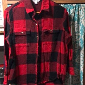 Old Navy Red and Black Plaid Flannel‎ Button Down Shirt